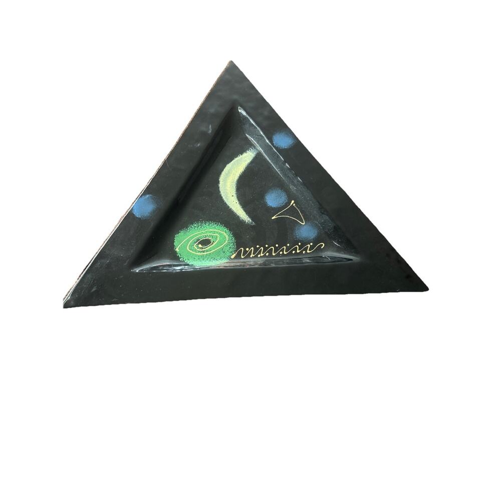 Large Metal Tray Evil Eye Design Ash Tray unique Black Painted moon Colorful MCM